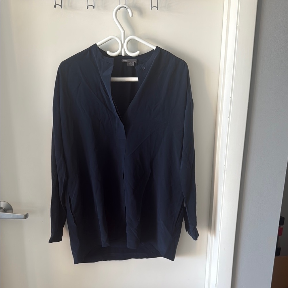 Vince Deep Blue Button-Up Blouse